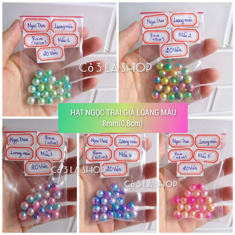 Set 20 hạt ngọc trai giả loang màu KHÔNG ĐỤC LỖ, size 8mm (0,8cm),phụ kiện chụp ảnh