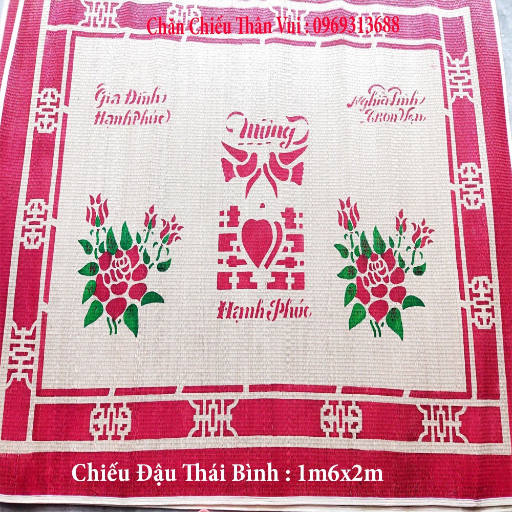 Chiếu Cói Đậu Thái Bình In Hoa Kích Thước (1m6 x 2m)