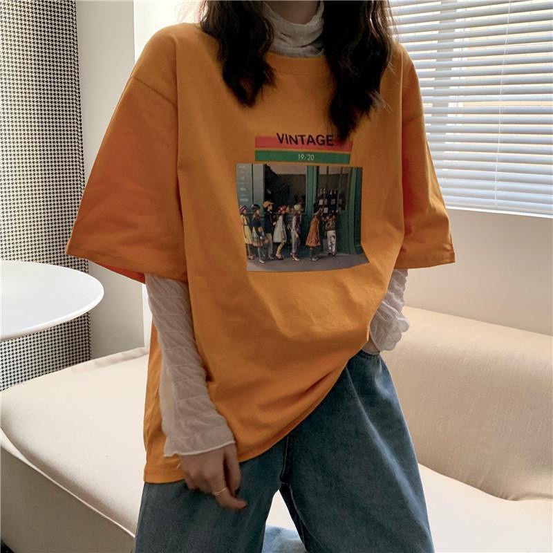 100% cotton Áo thun phong cách Ulzzang Hàn Quốc mẫu 2023 mới trẻ trung thời trang