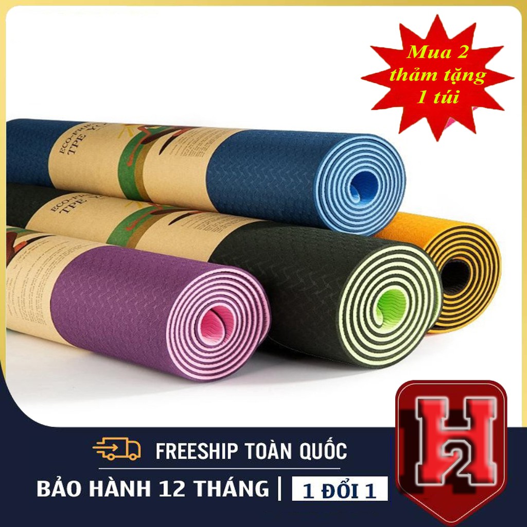 Mua 2 Thảm Tặng 1 Túi🔰 Thảm Yoga 2 Lớp Dày Dặn, Chất Liệu TPE Cao Cấp🔰Chống Trơn Trượt&Mùi Hôi