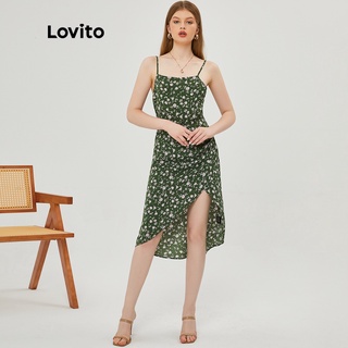 Lovito Đầm Hai Dây Phối Bèo Họa Tiết Hoa Xẻ Tà Phong Cách Vintage L20E001