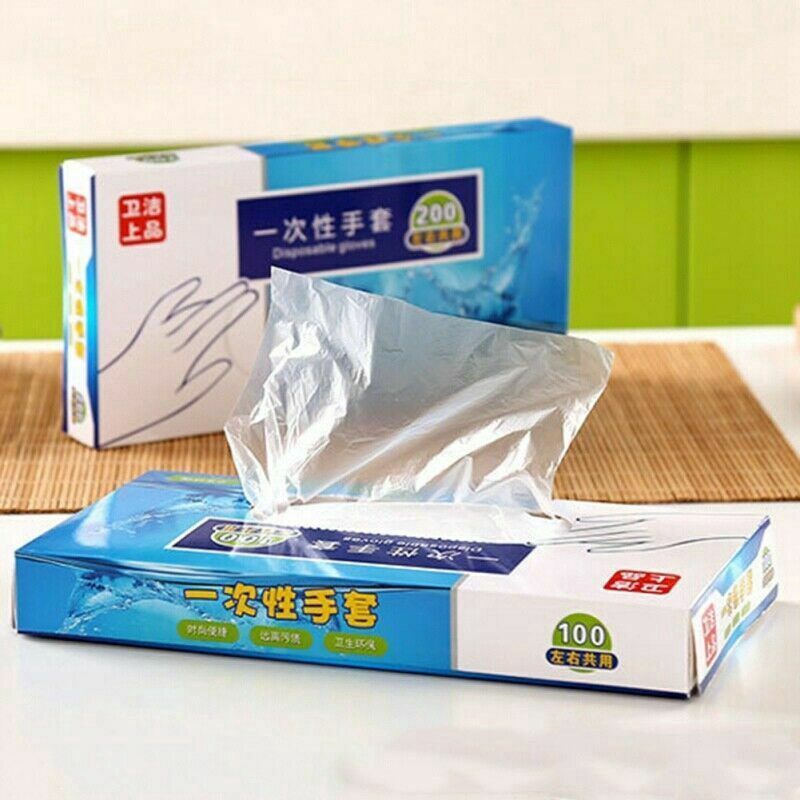 100/200 Pcs Eco-friendly Transparent PE Gloves/ Disposable Plastic Household Protective Gloves/ Restaurant Service, Kitchen Hygiene, Barbecue,One-off Food Processing Gloves