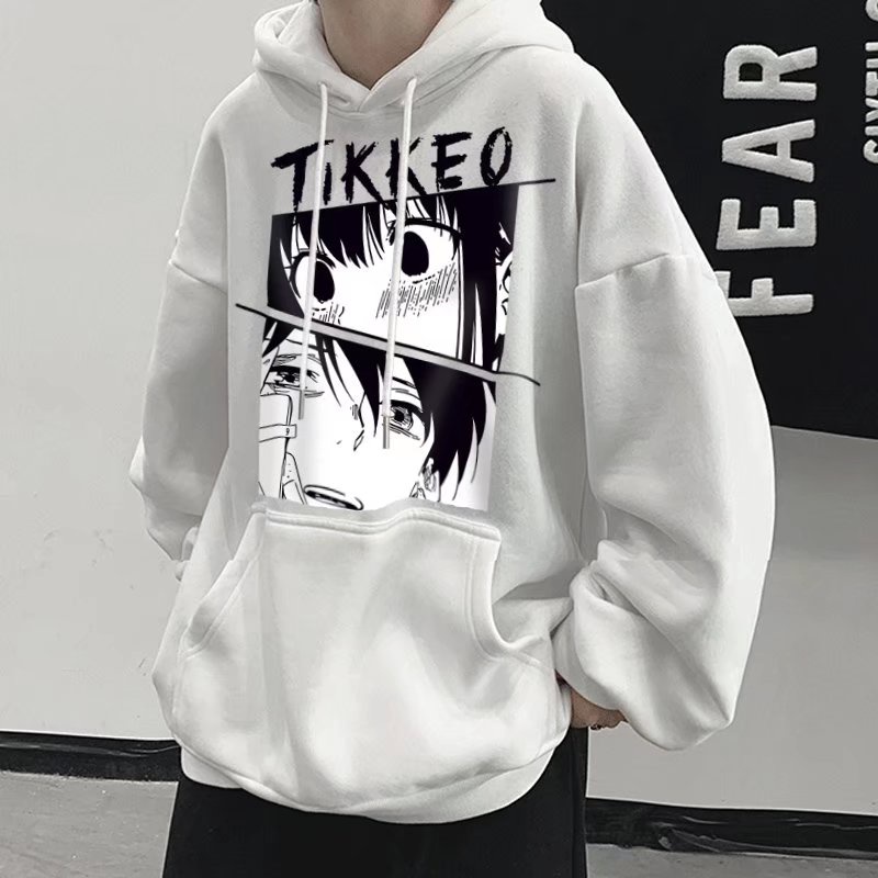 Áo hoodie tay dài dáng rộng in họa tiết hoạt hình phong cách hiphop thời trang đường phố cỡ lớn M-8XL cho nam