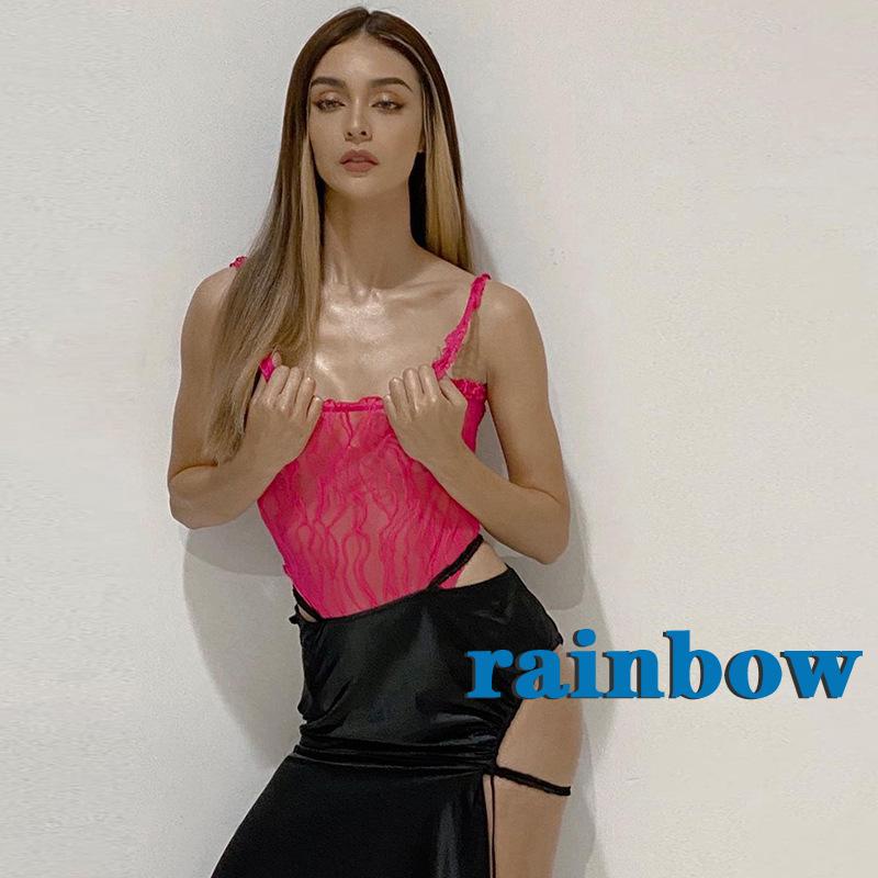 RAINBOW-Women´s Solid Color Fungus Edge Suspenders with Off Shoulder Design Slim Fit Breathable Bodysuit | BigBuy360 - bigbuy360.vn