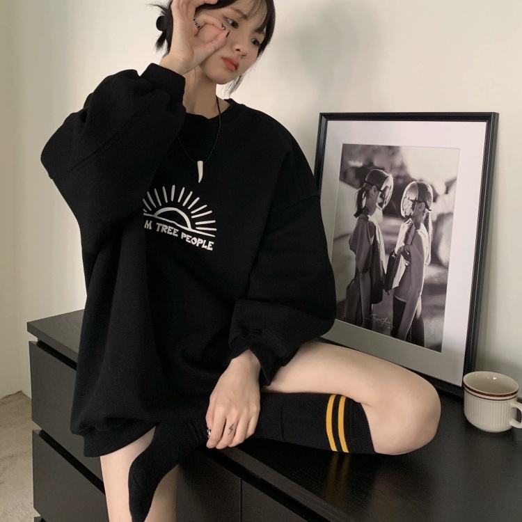 Áo thun nữ SUXI dài tay cổ tròn in chữ thời trang