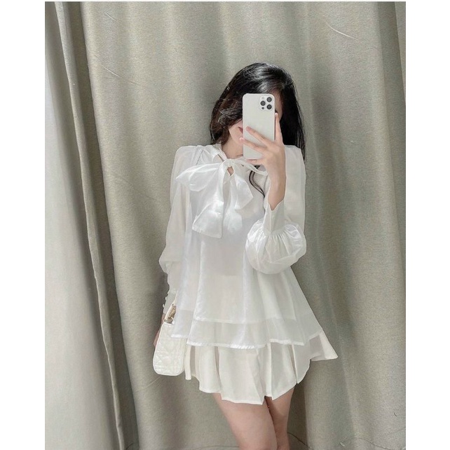 SET ÁO VOAN NƠ TRẮNG VÁY DẬP 2 KIỂU