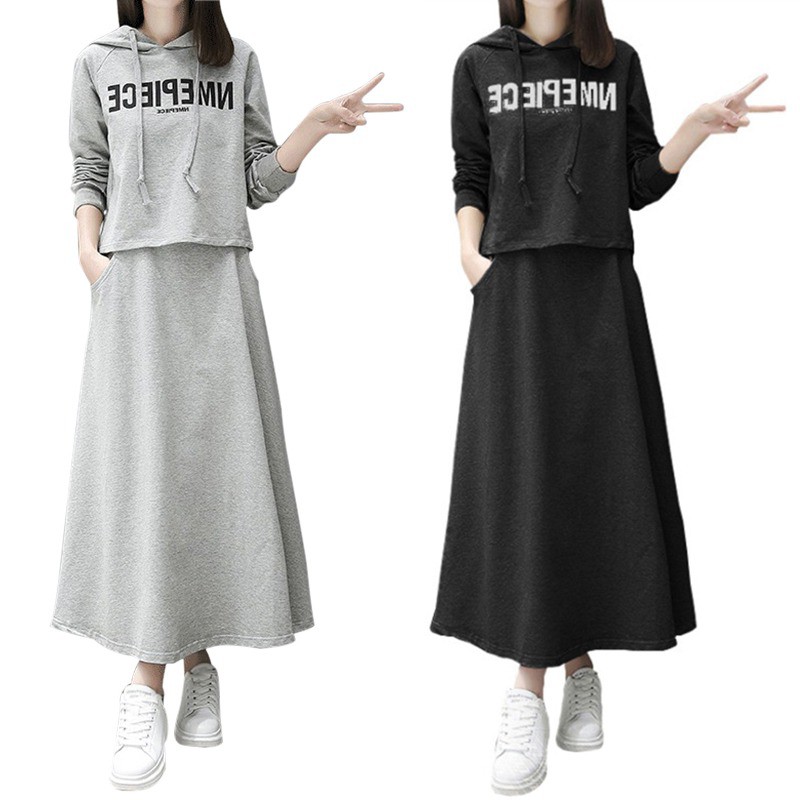 [Baywellfashion]Autumn New Loose Casual Letter Print Women Sets Fashion Trend Hooded Top Ankle-length Skirt 2 Pieces Sets | BigBuy360 - bigbuy360.vn