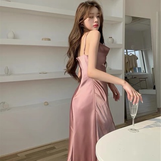 Váy hai dây lụa satin xẻ tà nữ [HÀNG ĐẶT TRƯỚC]