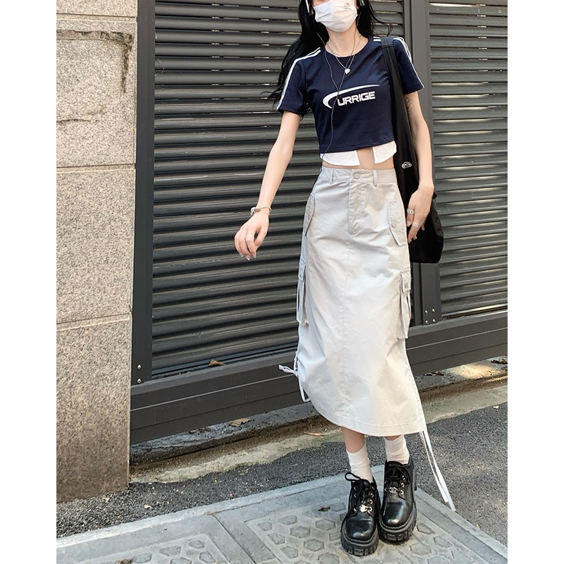 Áo croptop tay ngắn / Chân váy Xiaozhainv thời trang retro cho nữ