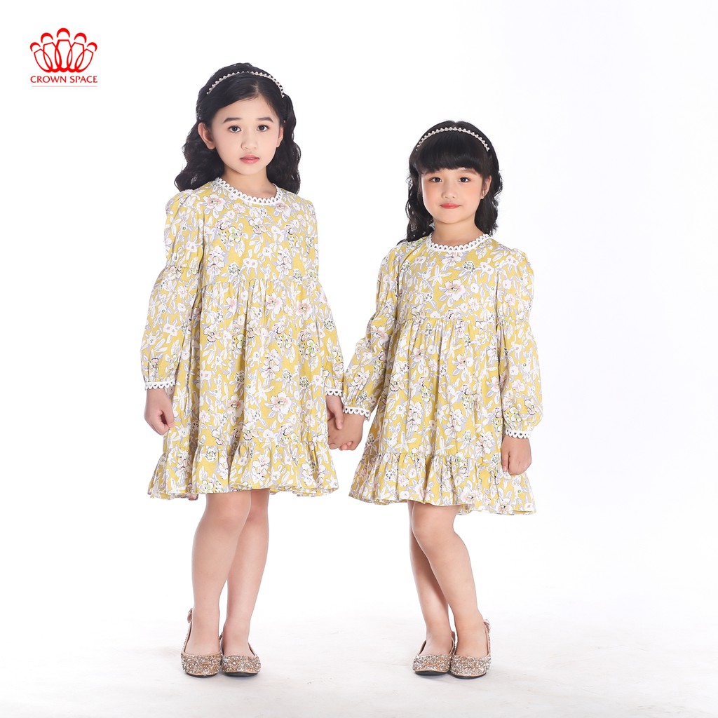 Váy Thu Đông Cao Cấp Crown Space Tay Dài Hai Lớp Dành Cho Bé Gái -Xanh Pastel Hoa Nhí Siêu Xinh CKGL2811502 Size 13-33kg