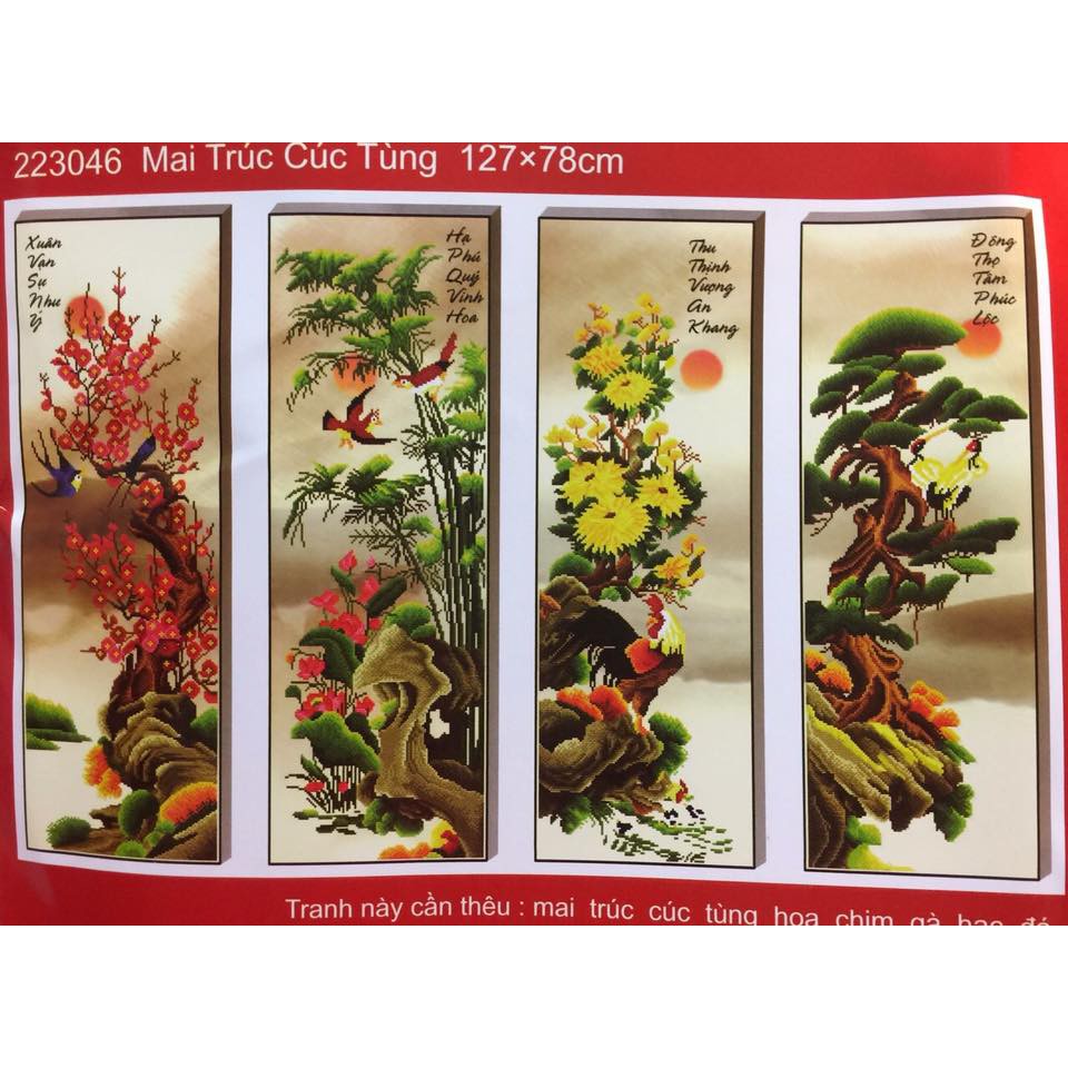 Tranh thêu chữ thập Tùng Cúc Trúc Mai  223046-127x78cm