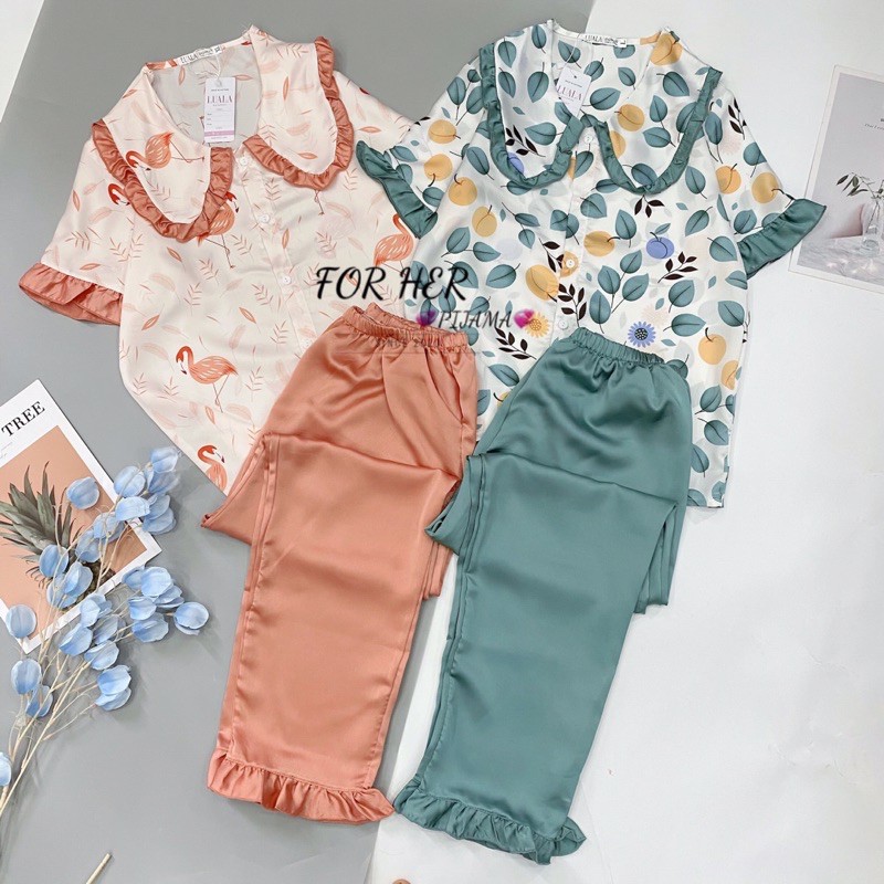 Bộ Đồ Pijama Mặc Nhà - Bộ Lụa pizama Mango Cộc Tay Quần Dài Họa Tiết Cao Cấp [Kèm Hình ảnh Thật ]
