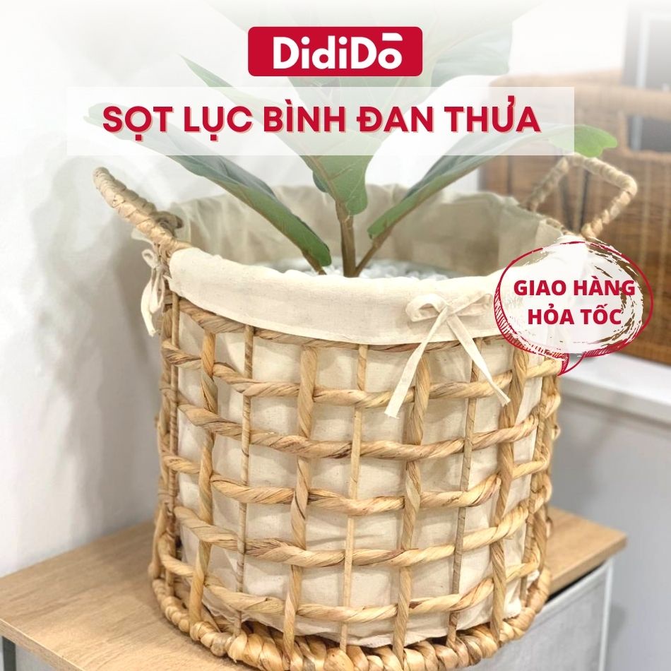 Sọt lục bình đan thưa có vải lót 28cm