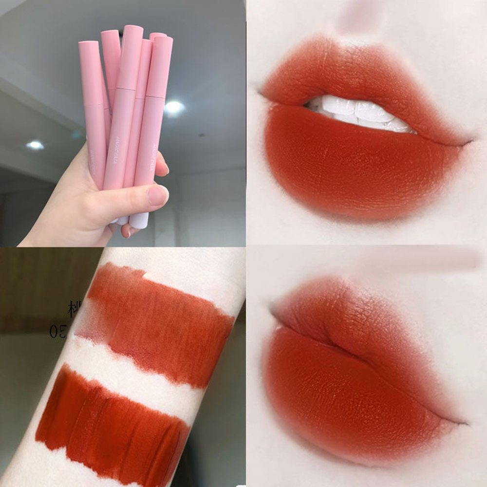 [sweet] woman  fashion retro pink tube matte waterproof lip glaze not easy to fade moisturizing lipstick