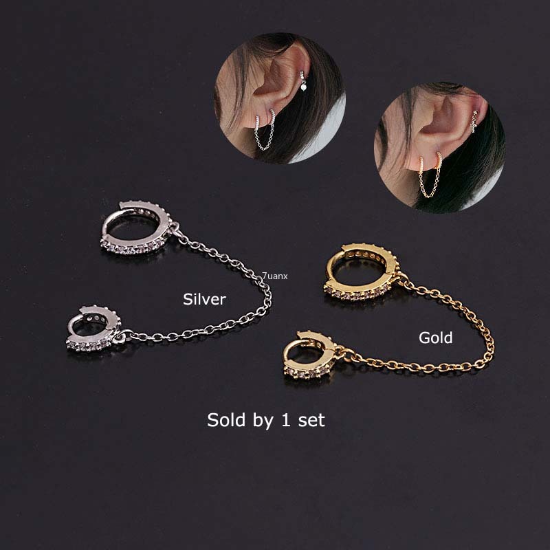 Bộ Khuyên Tai Tròn Mạ Vàng Bạc Đính Đá Zircon