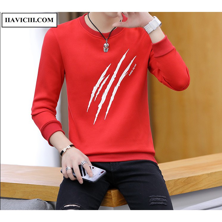 Áo thun nam tay dài  𝐅𝐑𝐄𝐄𝐒𝐇𝐈𝐏  áo thun nam dài tay sweater nam đỏ 3 gạch thoáng mát, mềm mịn, co giãn tốt