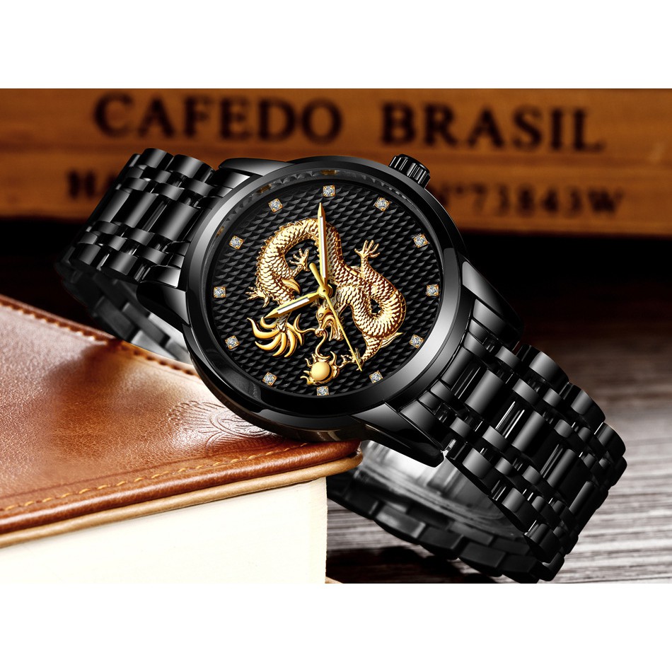 ĐỒNG HỒ NAM RỒNG VÀNG KÍNH TRÁNG SAPPHIRE - ĐỒNG HỒ PHONG THỦY - DÂY THÉP ĐÚC ĐẶT CAO CẤP | BigBuy360 - bigbuy360.vn