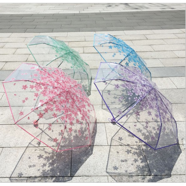 Dù XIAODUOJIAJU chống mưa/tia uv trong suốt họa tiết hoa anh đào dễ thương dành cho nữ