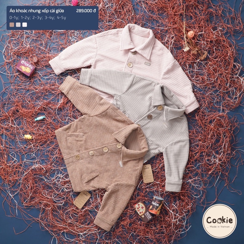 Áo khoác nhung xốp cài giữa Cookie