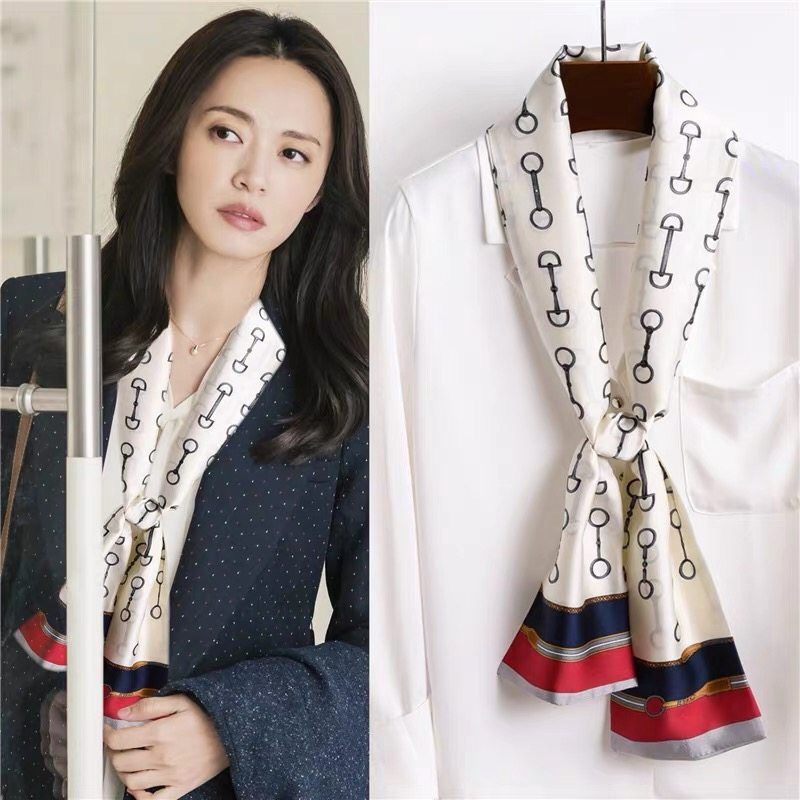 Khăn lụa dài thắt nơ cổ áo sơ mi công sở, khăn quấn tóc túi xách, làm thắt lưng size 145x15cm nhiều mẫu