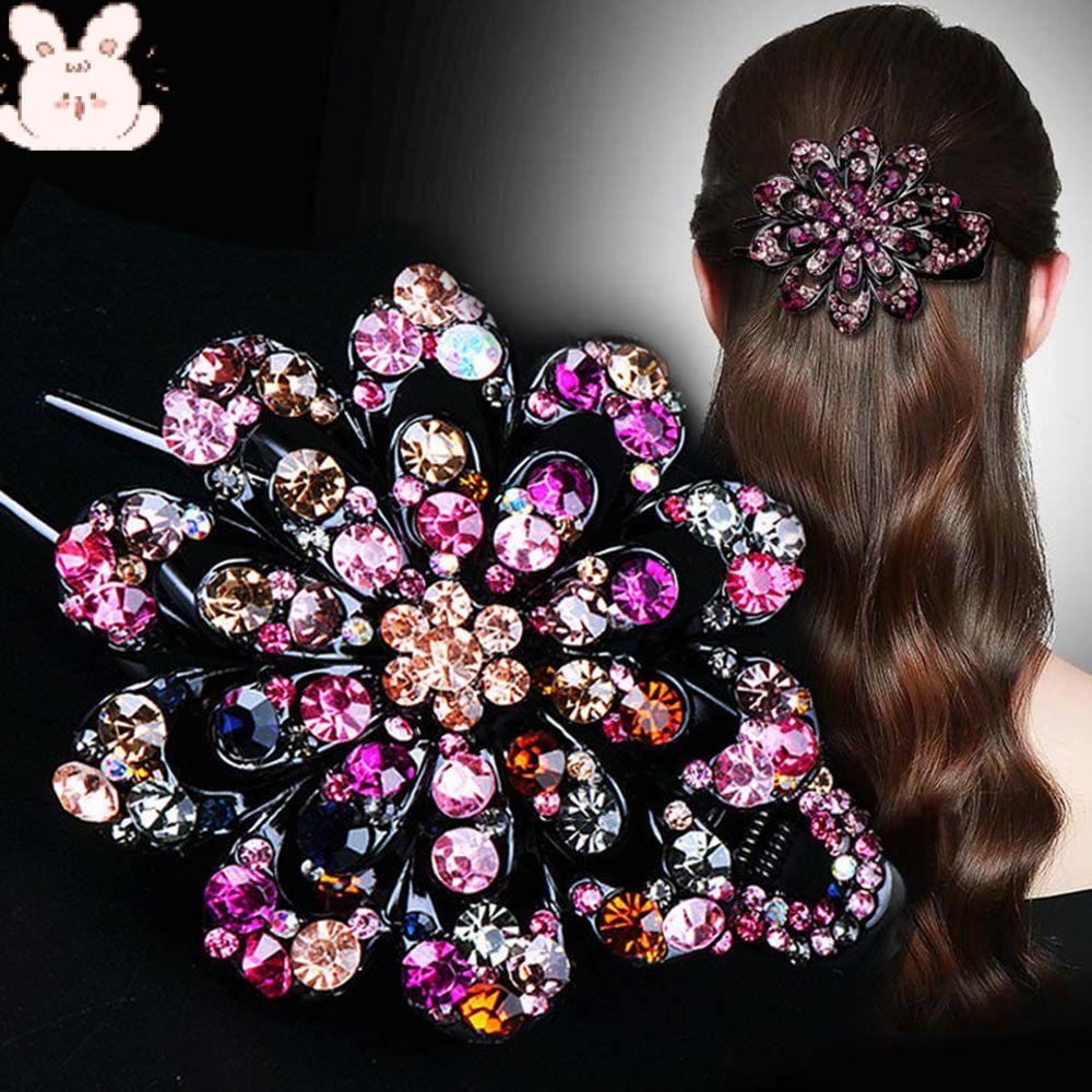 Kẹp Tóc Mỏ Vịt Đính Đá Pha Lê Nhiều Màu Phong Cách Vintage Thời Trang