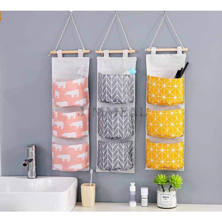 Túi Vải Đựng Đồ 3 Ngăn, Túi Vải Treo Tường Decor ,Trang Trí, Đựng Đồ Cá Nhân, Đựng Đồ Dùng Trong Nhà Tiện Lợi