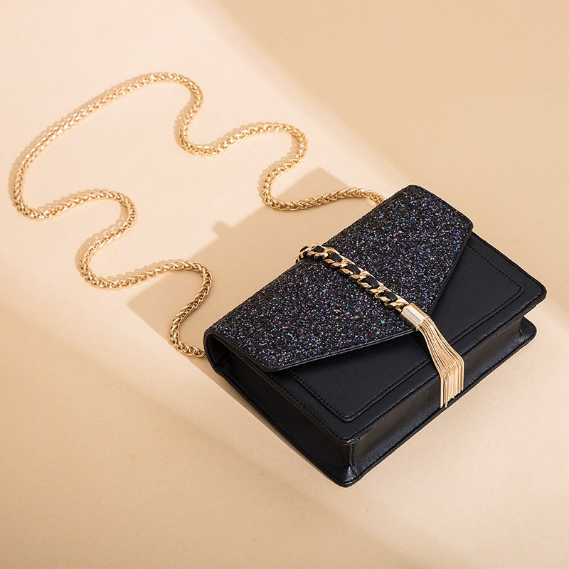 Túi đeo vai IELGY thiết kế lấp lánh phối dây xích thời trang cho nữ