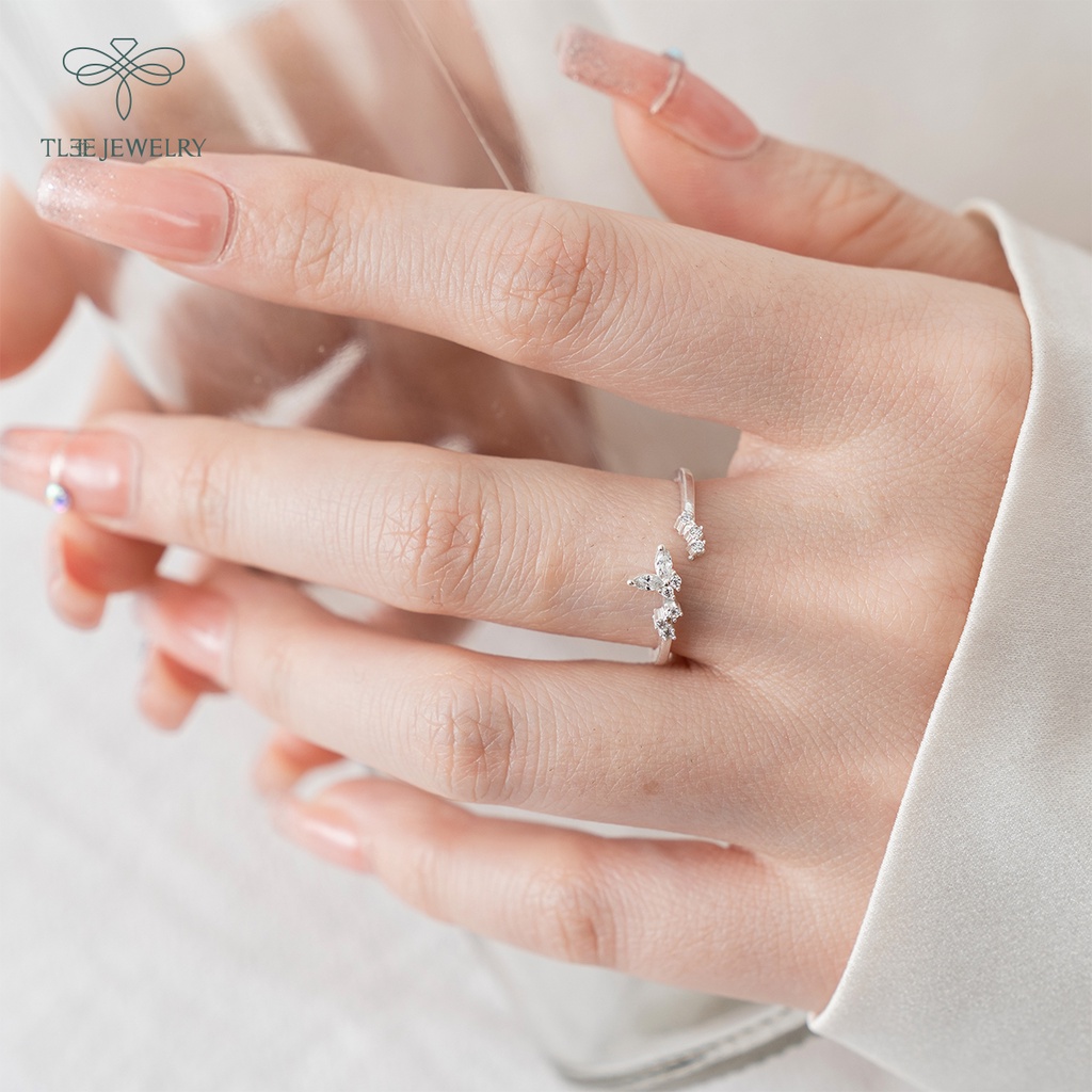 Nhẫn bạc nữ TLEE đính đá hình cánh bướm dáng hở nữ tính NCJ A0203