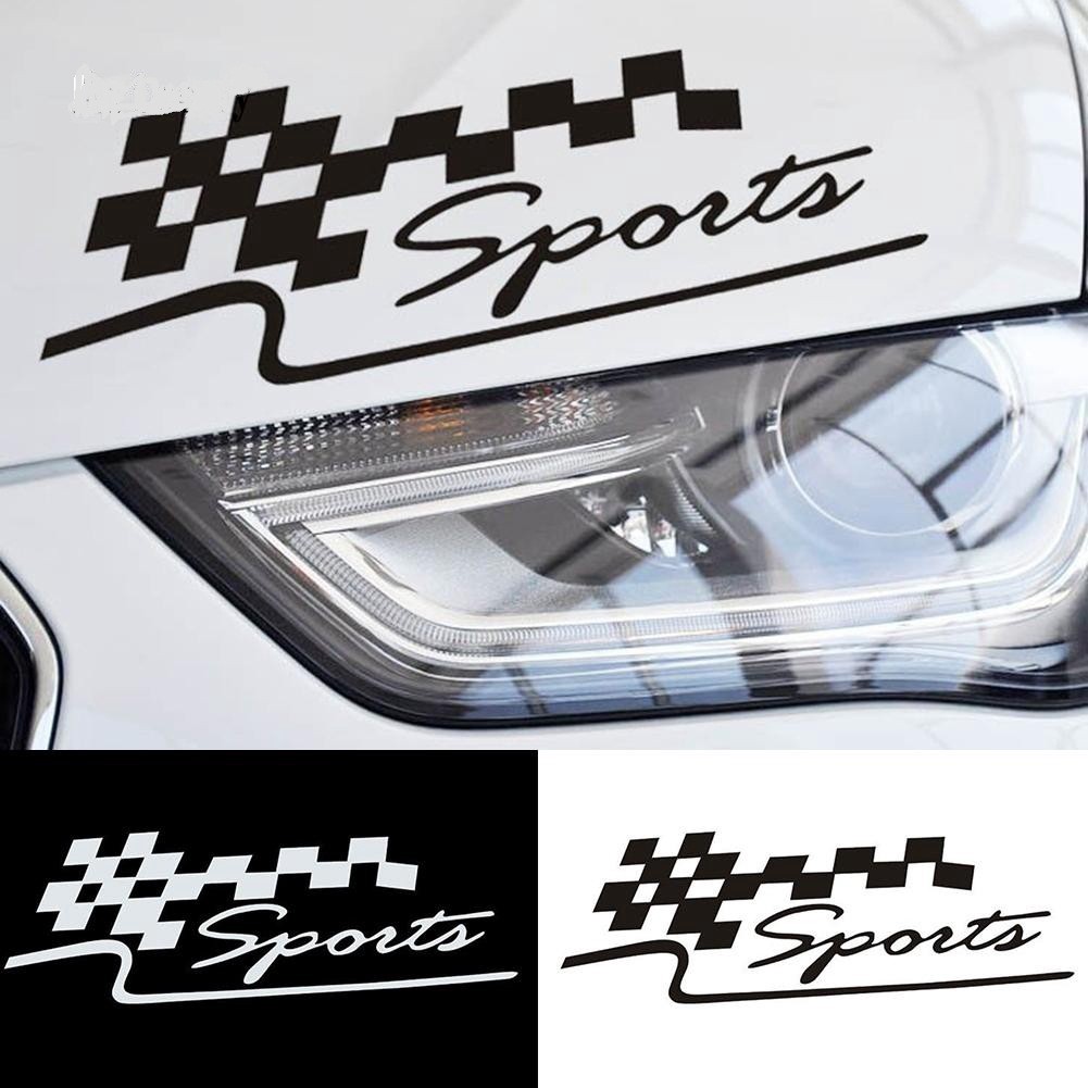 Tem Decal dán xe hình cờ đua caro chữ Sports 29cm