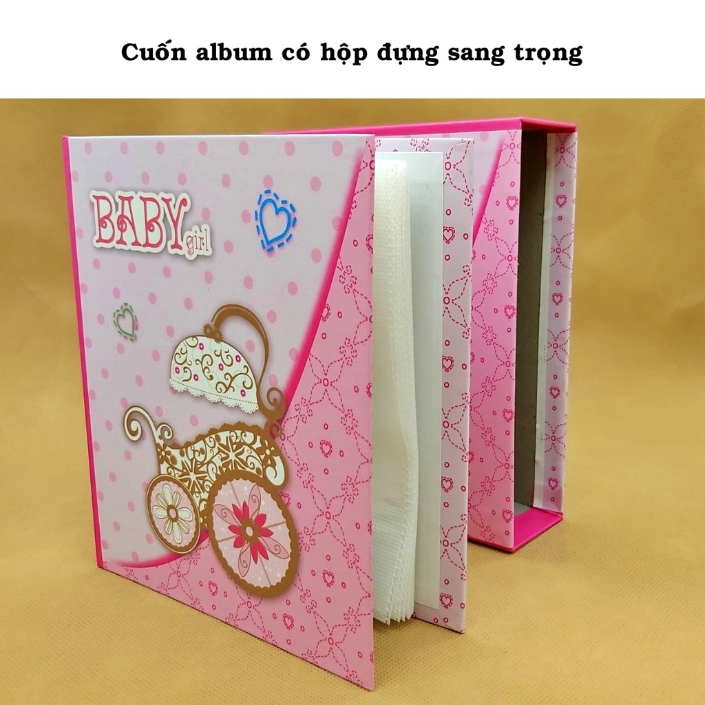 Album ảnh bìa baby có hộp Lavyan chứa 40 ảnh 9×12 ép plastic hoặc 10x15 ép lụa để ảnh cho con, quà tặng ý nghĩa