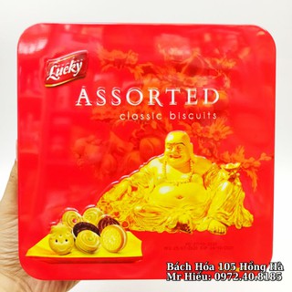 [T10/2021] Bánh Lucky Assorted 200g hộp sắt màu đỏ
