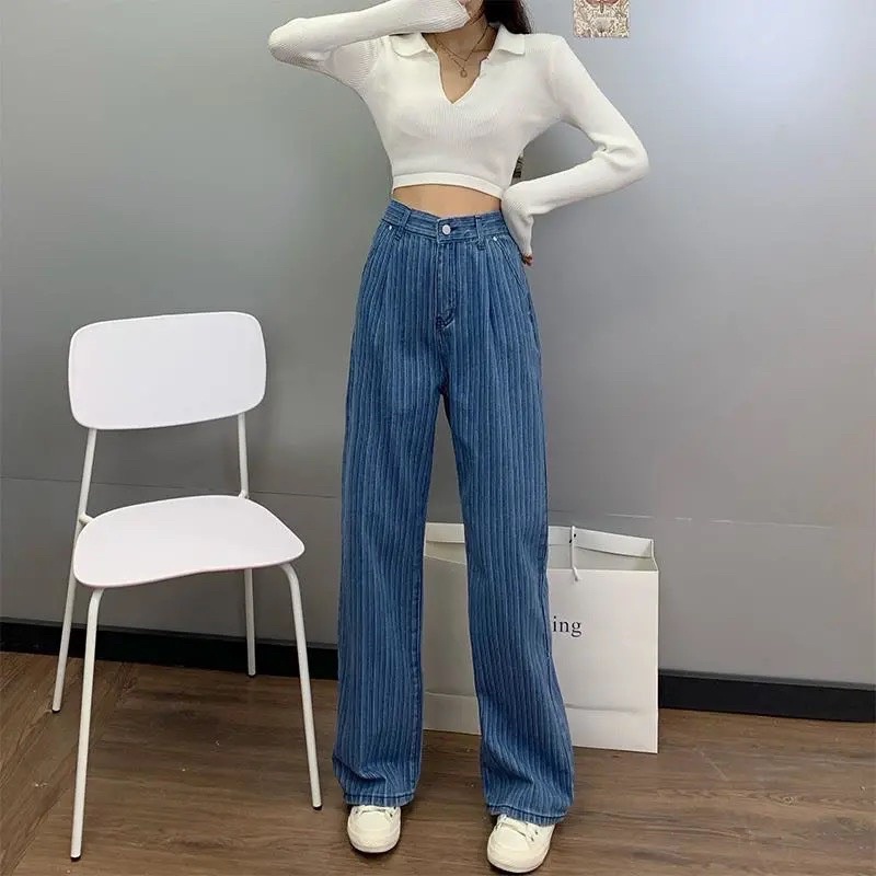 Ảnh thật quần jean lưng cao ống rộng hoạ tiết siêu cá tính