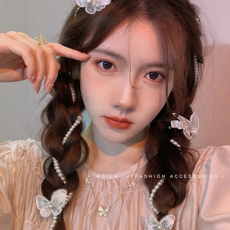 Mới Kẹp Tóc Hình Bướm Đính Ngọc Trai Nhân Tạo Thời Trang