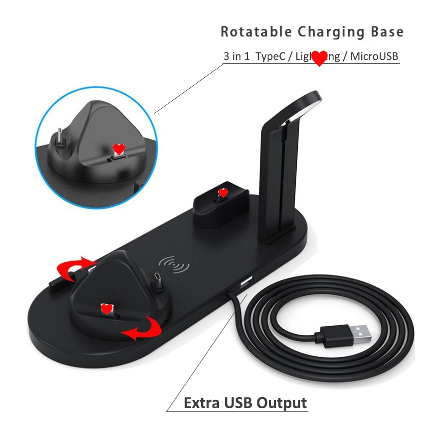 Đế Sạc Không Dây 6 Trong 1 15W Cho Điện Thoại Và Máy Tính Bảng