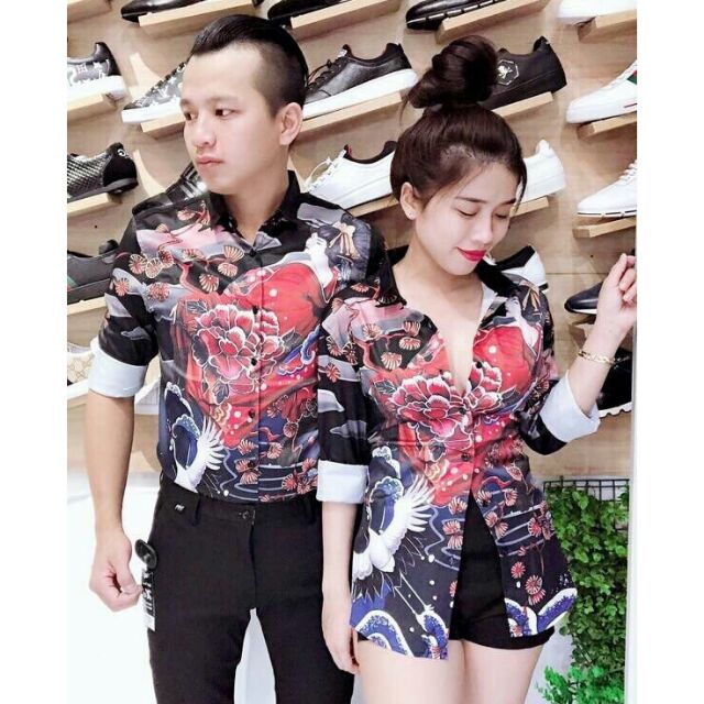 Áo cặp sơ mi lụa in 3D cao cấp về hàng