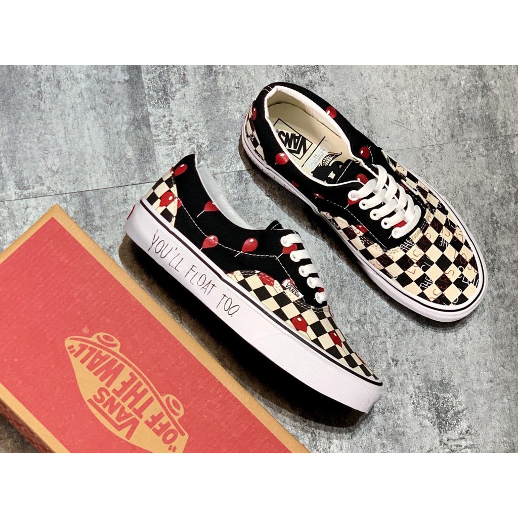 【Giá đặc biệt】Vans Era Lover Limited Edition Giày vải kẻ sọc đen trắng đỏ