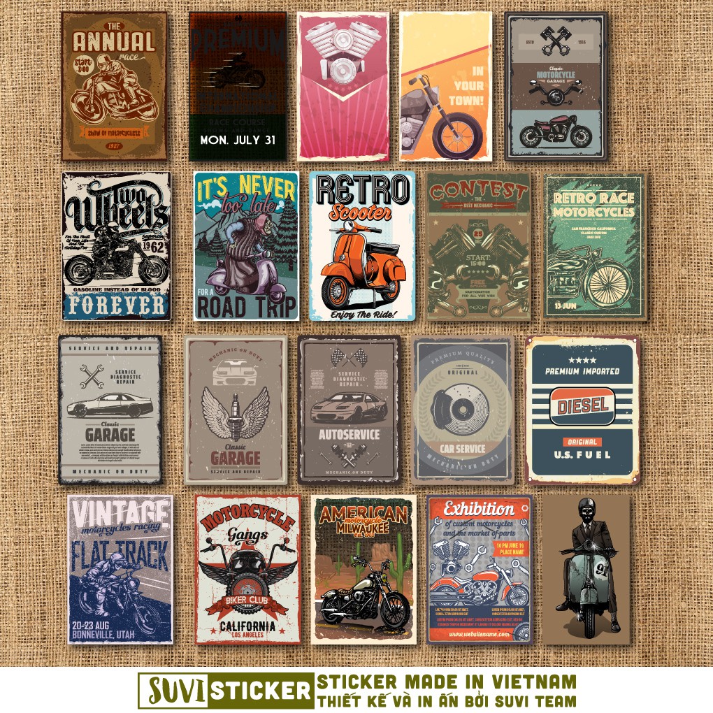 50 Sticker Motorcycle chống nước sticker dán laptop, điện thoại, đàn guitar, mũ bảo hiểm, vali. MSP: VR16