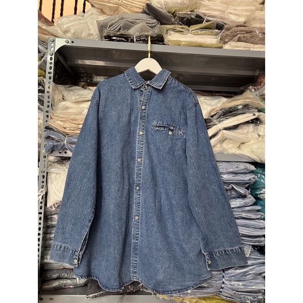 Sơ mi bò 1 túi nữ dài tay phong cách