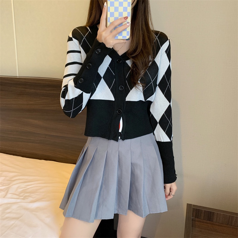 Áo khoác len cardigan mỏng dáng ngắn họa tiết kẻ sọc thời trang cho nữ