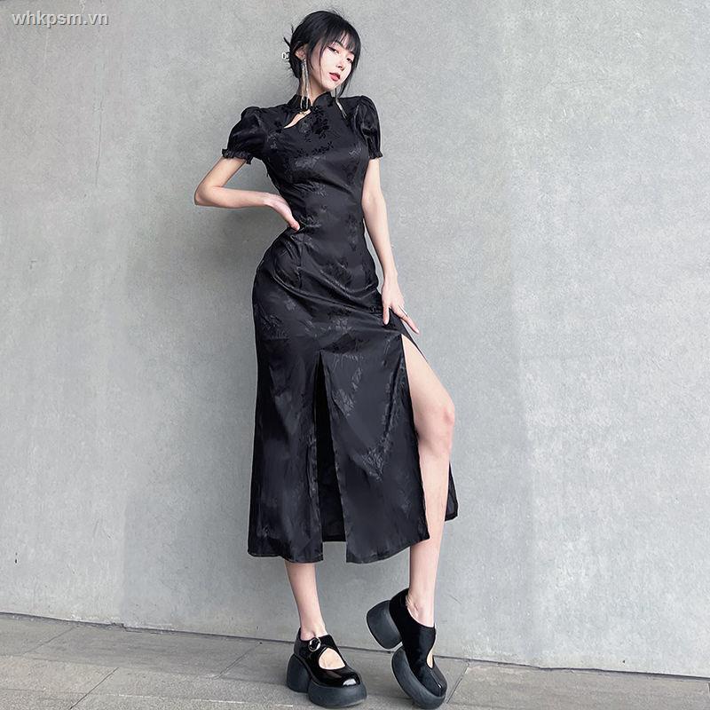 Đầm Sườn Xám Cách Tân Dáng Dài Xẻ Tà Cao Đính Nút Phong Cách Trung Hoa Quyến Rũ Dành Cho Nữ