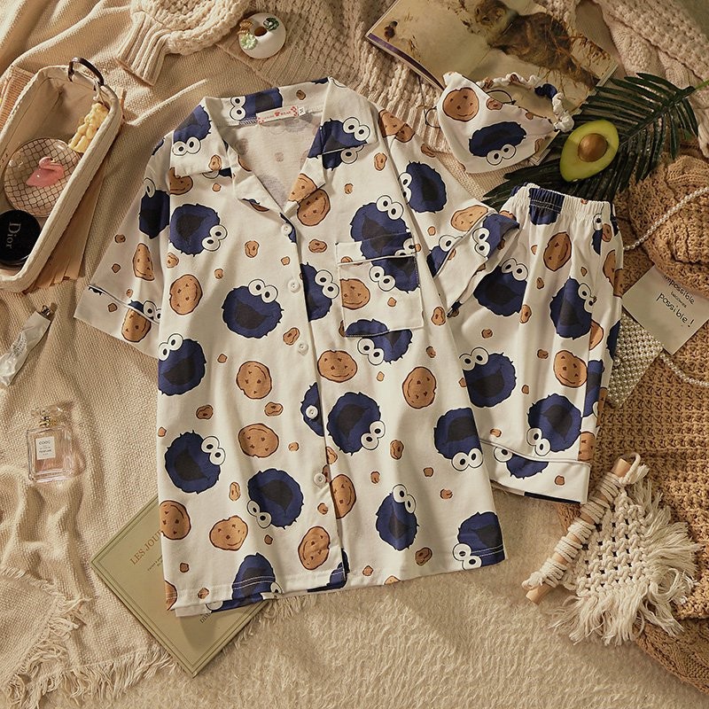 Bộ Pyjama ngắn tay Bò Sữa mặc ở nhà THUS, Set bộ ngủ Kate Thái form rộng SB1E01A