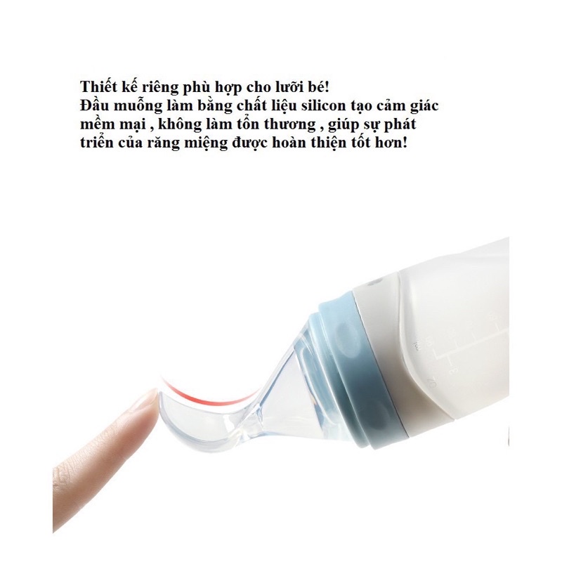 Bình thìa ăn dặm silicon siêu mềm cho bé 110ml có nắp chống tràn hỗ trợ bé uống sữa, ăn cháo tiện lợi và an toàn