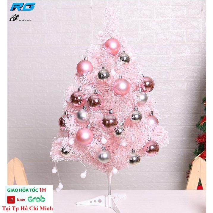 Cây Thông Noel 60CM Màu Hồng Kèm Dây Led Trang Trí Và Quả Châu Cực Đẹp Không Bao Gồm Ngôi Sao