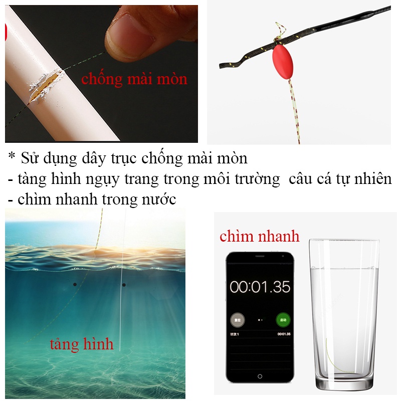 Bộ dây trục câu đơn câu đài buộc sẵn cước câu cá tàng hình đủ kích cỡ, thẻo câu đa năng - AA29