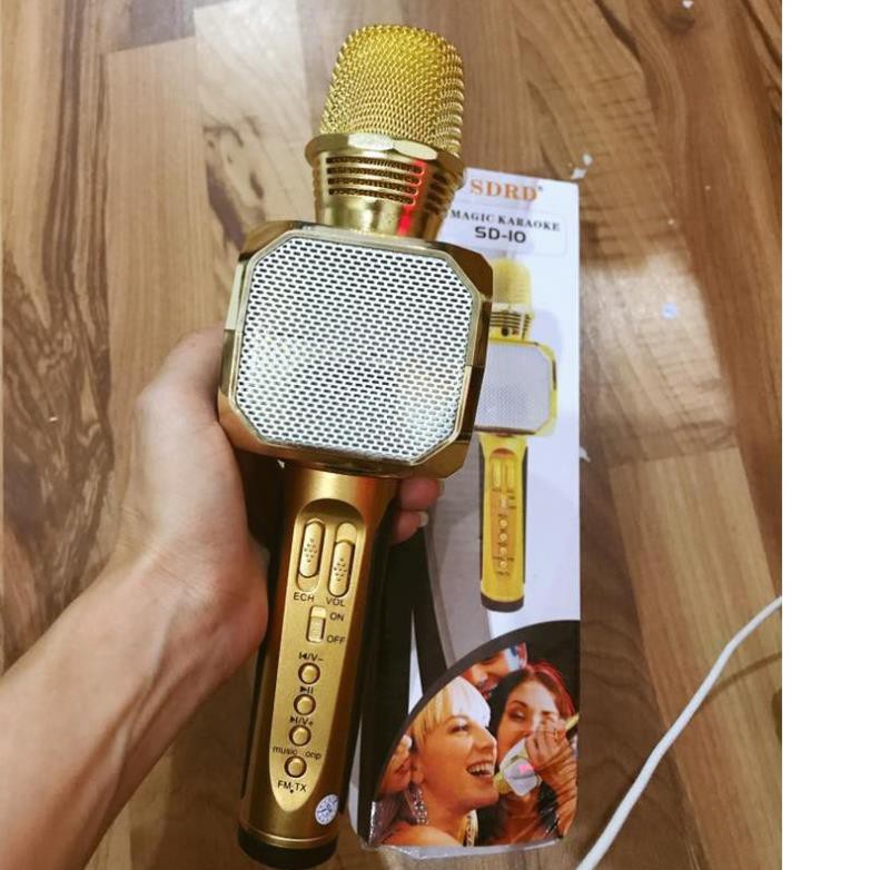 Micro Karaoke Bluetooth SD-10 Không Dây Micro Hát Kèm Loa Siêu Hay Hỗ Trợ Thu Âm Thẻ Nhớ USB