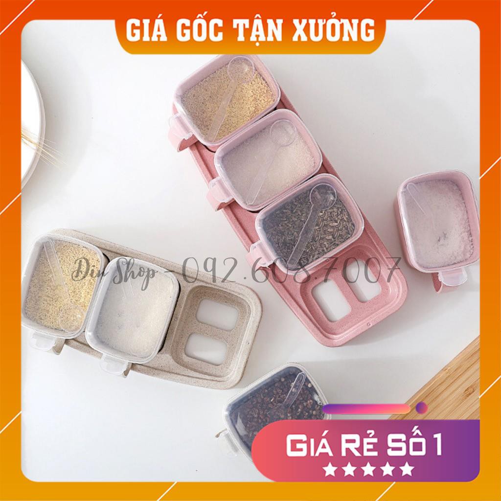 Hộp đựng gia vị ⭐FREESHIP⭐ Set Hộp Đựng Gia Vị Đa Năng 3 Ngăn, 4 Ngăn Có Khay An Toàn Sạch Sẽ Cho Nhà Bếp