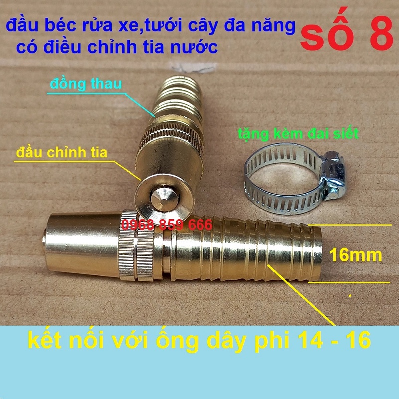 Đầu vòi xịt tăng áp lực nước mini Vòi xịt nước tăng áp đa năng bằng đồng tưới cây rửa xe cực mạnh kèm đai siết ống