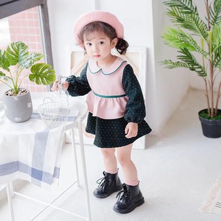 Váy TK Cổ sen Hồng Xanh Rêu