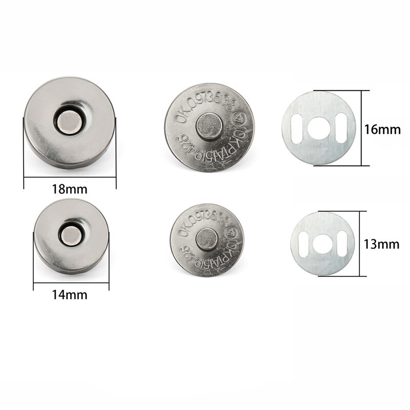 Set 10 nút bóp tròn từ tính bằng kim loại 14/18mm cho túi quần áo
