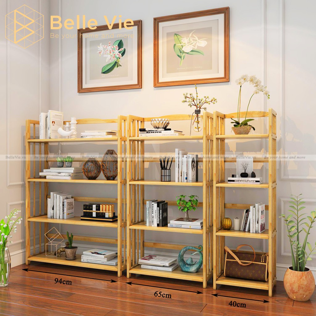Kệ Sách 4 Tầng BELLEVIE Kệ Gỗ Tự Nhiên Decor Lắp Ráp Đơn Giản Dễ Dàng Bookshelf 4F Natural